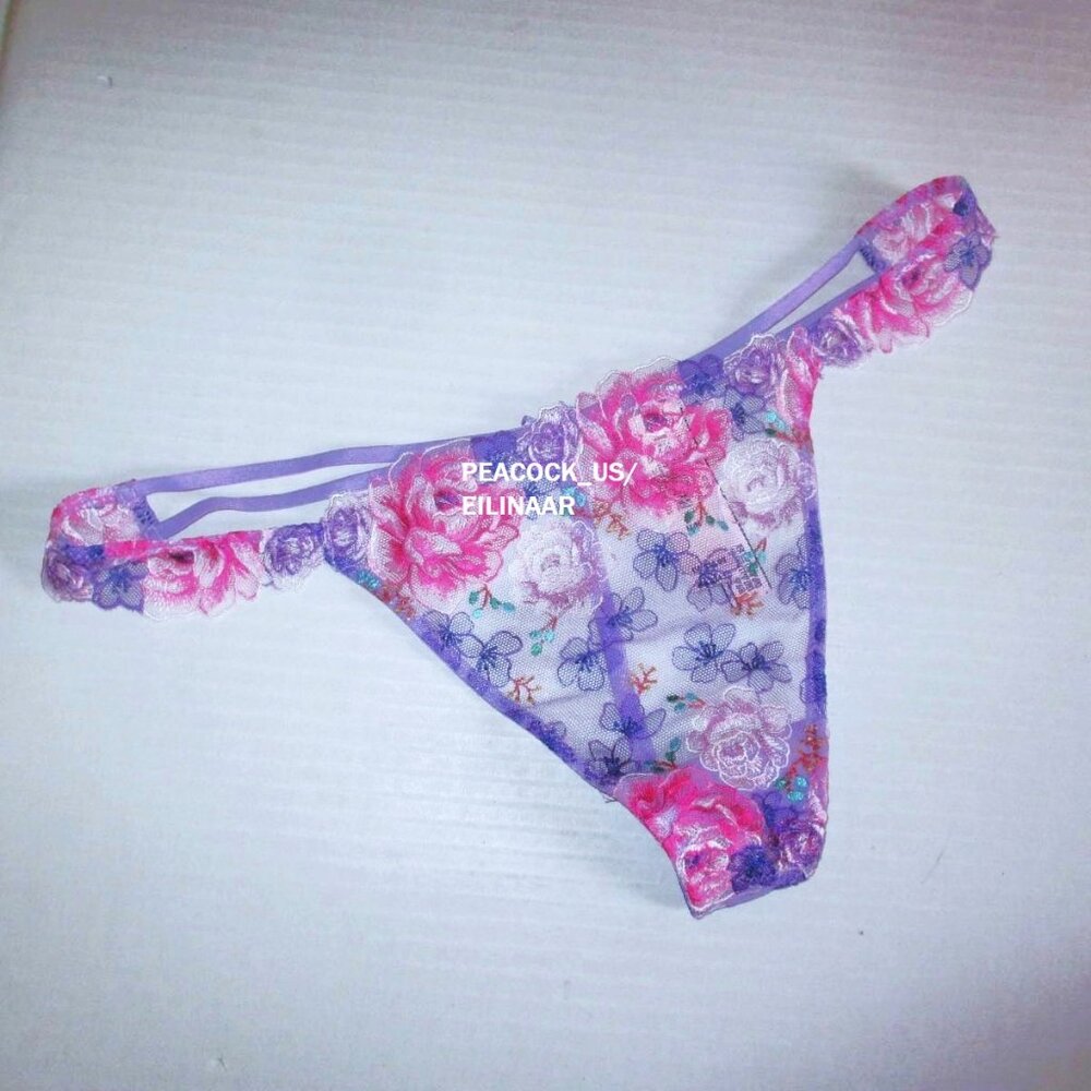 VICTORIA SECRET Dream Angels Embroidered V-String Panty Lilac Pink Bloom $34   S